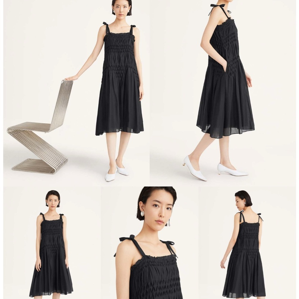 Merlette Mabel Black Midi Dress with Bow Straps